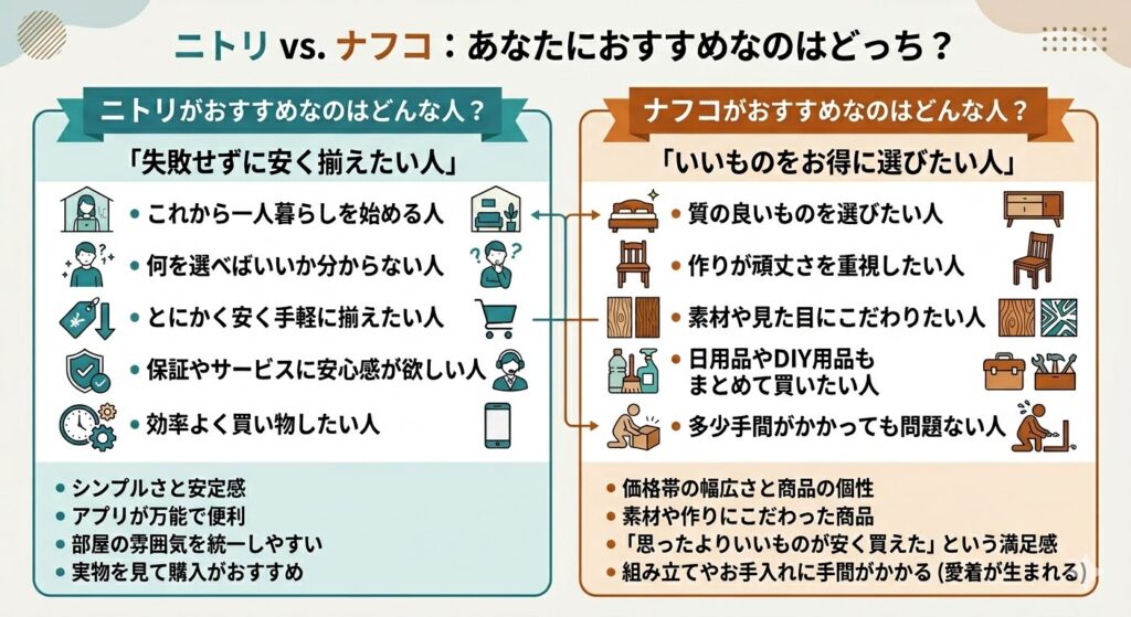 ニトリとナフコはどんな人におすすめ